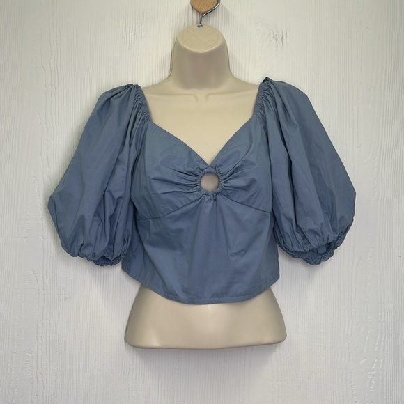 Abercrombie & Fitch - Blue Puff Short Sleeve Lightweight Poplin Ring Blouse SM - Picture 2 of 9